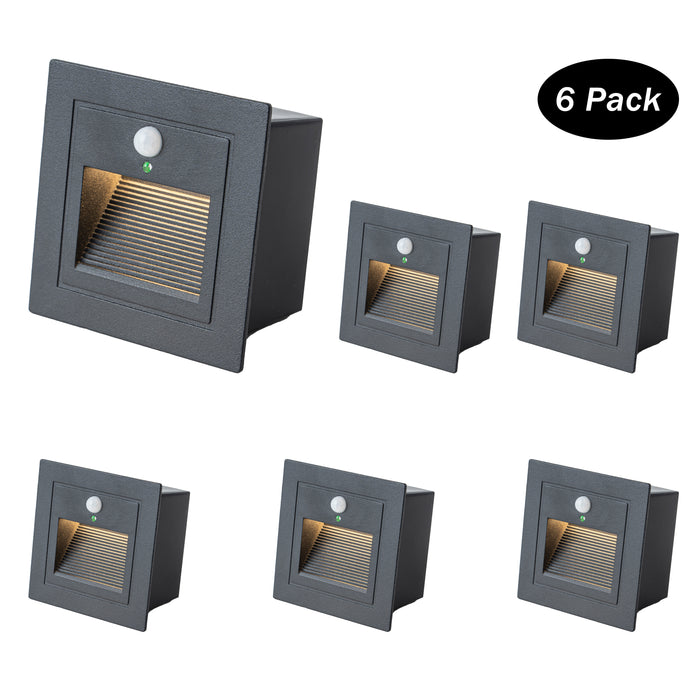 Black Aluminum Hardwired Motion Sensing Outdoor Deck Step Light with glass Lens(6-Pack)