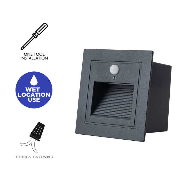 Black Aluminum Hardwired Motion Sensing Outdoor Deck Step Light with glass Lens(6-Pack)
