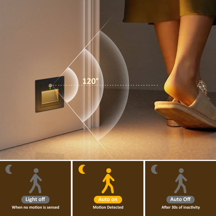 Black Aluminum Hardwired Motion Sensing Outdoor Deck Step Light with glass Lens(6-Pack)