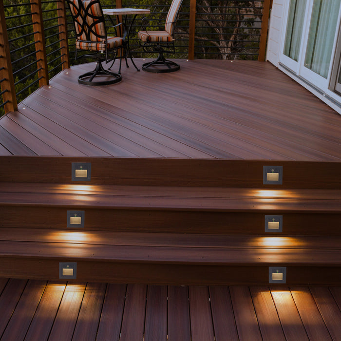 Black Aluminum Hardwired Motion Sensing Outdoor Deck Step Light with glass Lens(6-Pack)