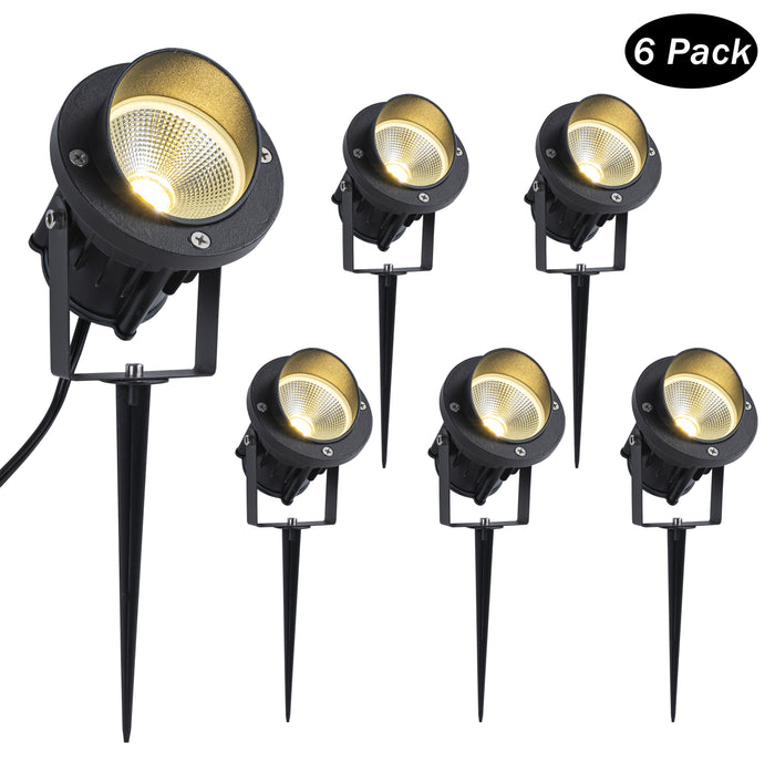 6-Pack Matte Black Outdoor LED Landscape Spotlight with Ground Stakes for Garden Pathway and Courtyard