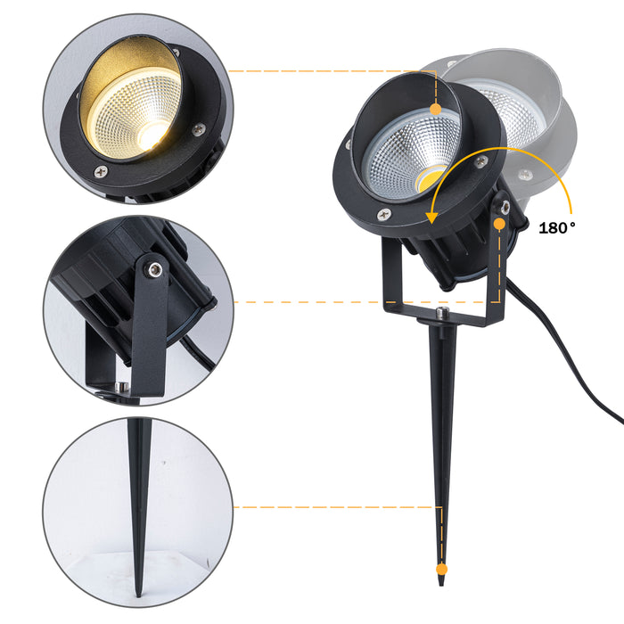 6-Pack Matte Black Outdoor LED Landscape Spotlight with Ground Stakes for Garden Pathway and Courtyard