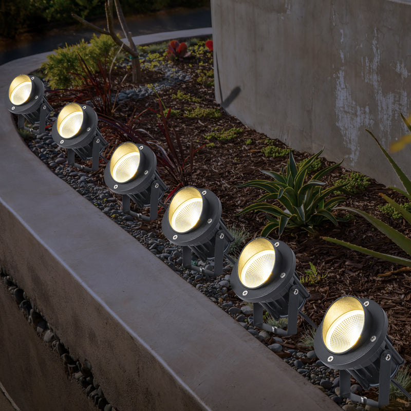 6-Pack Matte Black Outdoor LED Landscape Spotlight with Ground Stakes for Garden Pathway and Courtyard