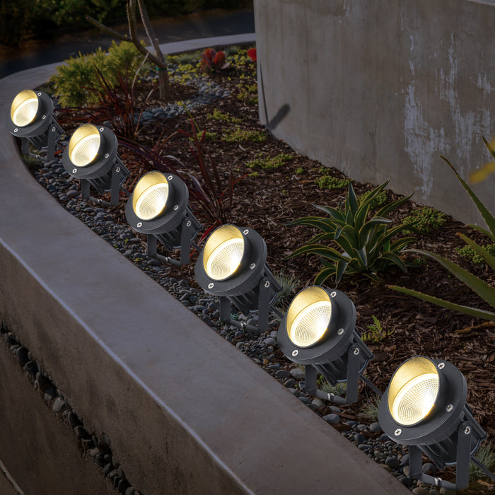 6-Pack Matte Black Outdoor LED Landscape Spotlight with Ground Stakes for Garden Pathway and Courtyard