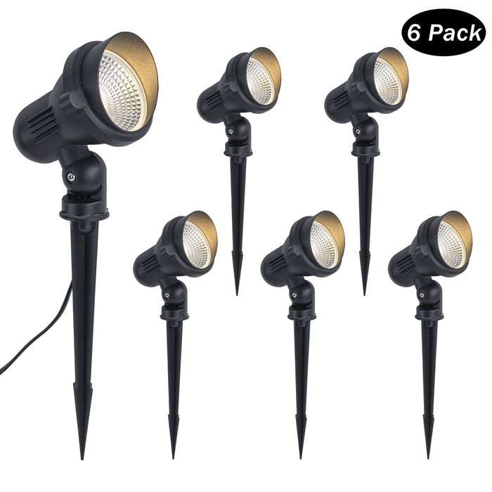 6-Pack Outdoor LED Landscape Spotlight with Ground Stakes for Garden Pathway and Courtyard