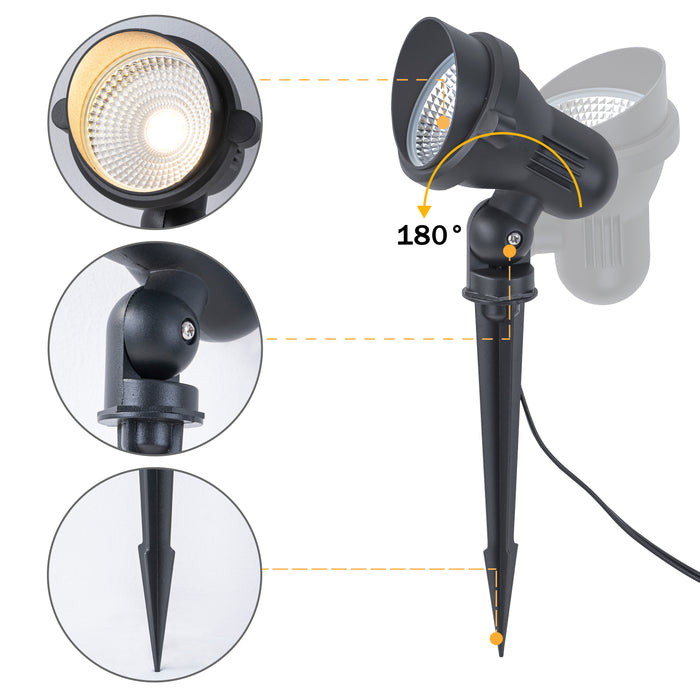 6-Pack Outdoor LED Landscape Spotlight with Ground Stakes for Garden Pathway and Courtyard