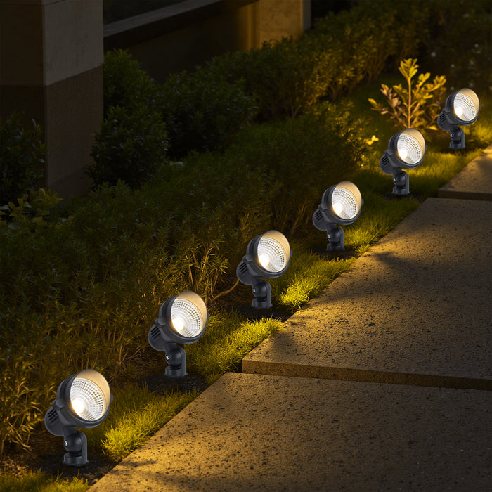 6-Pack Outdoor LED Landscape Spotlight with Ground Stakes for Garden Pathway and Courtyard