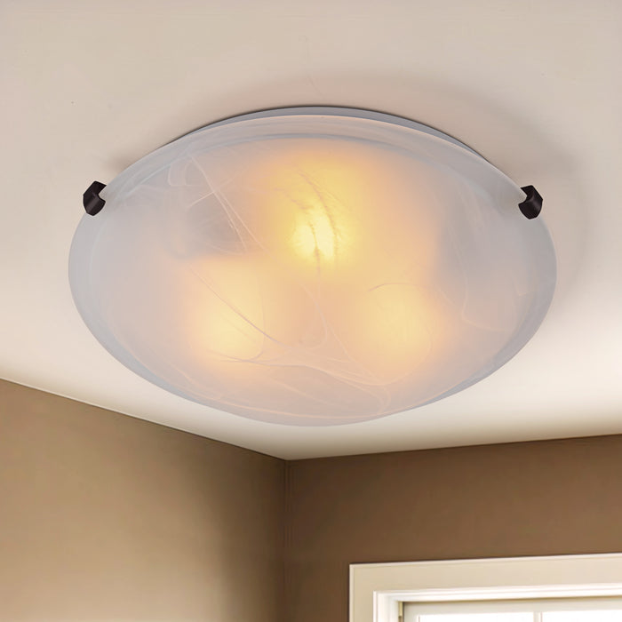 15.75 in. Bronze Flush Mount Ceiling Light with Alabaster Glass (4-Pack)