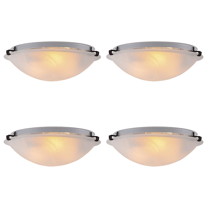 15.75 in. Bronze Flush Mount Ceiling Light with Alabaster Glass (4-Pack)