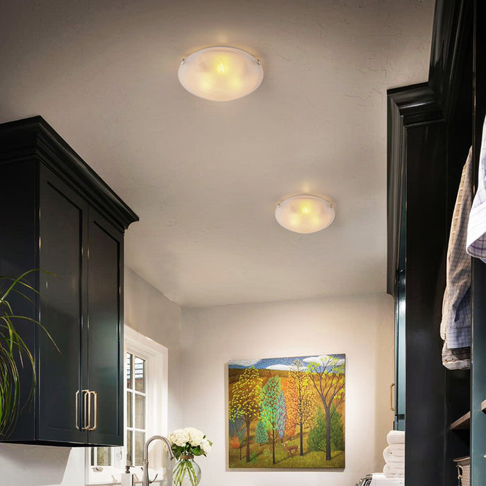 12 in. Brushed Nickel Flush Mount Ceiling Light with Alabaster Glass (6-Pack)