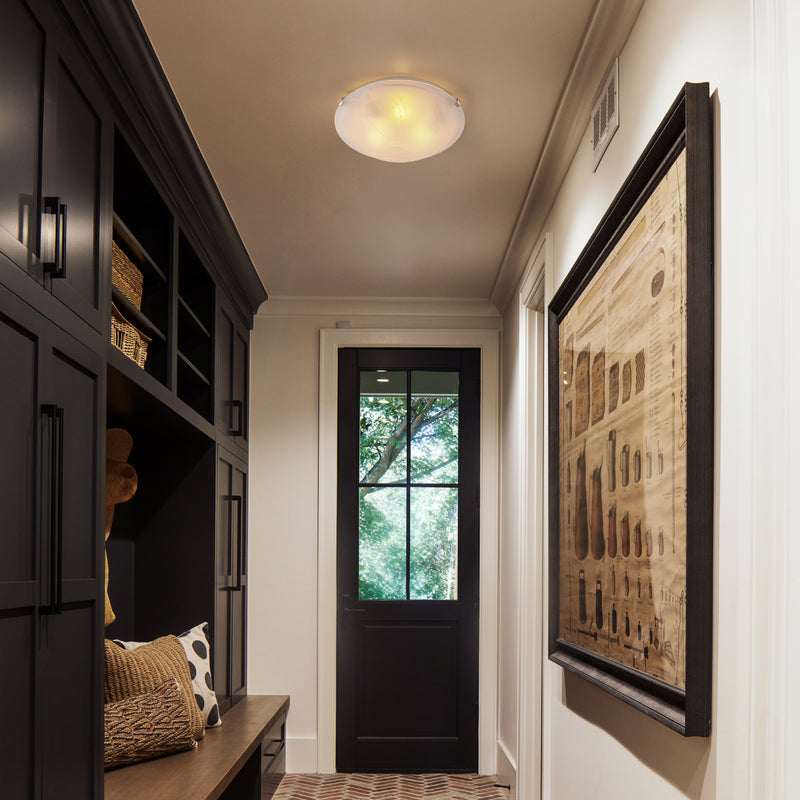 12 in. Brushed Nickel Flush Mount Ceiling Light with Alabaster Glass (6-Pack)