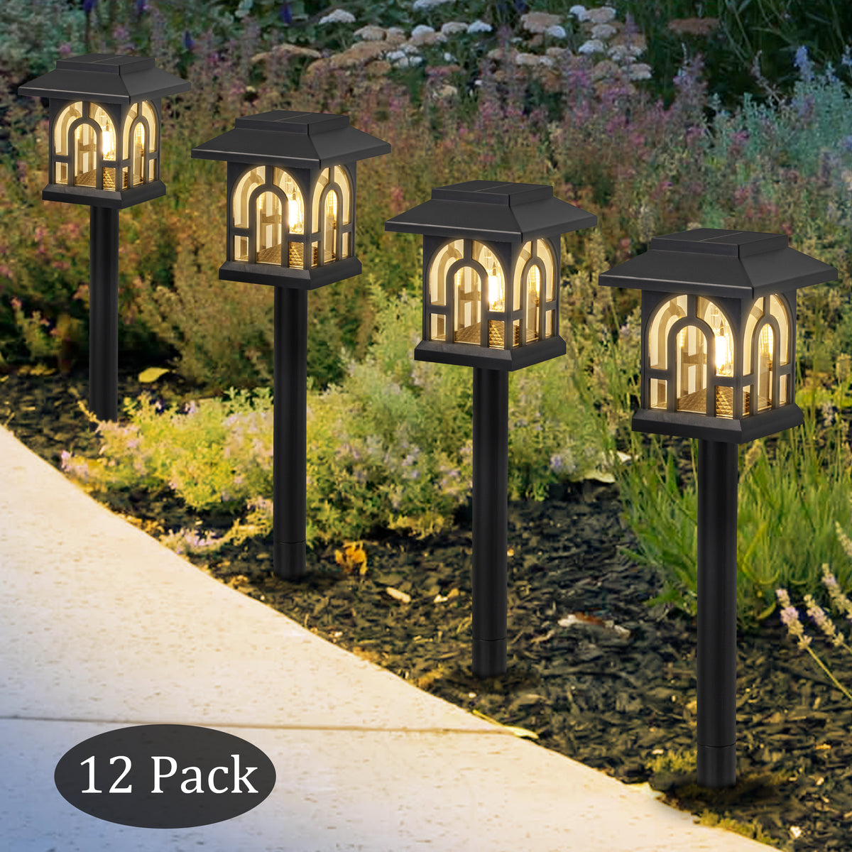 12-Pack Black Solar LED Outdoor Path Lights — cattleyalighting
