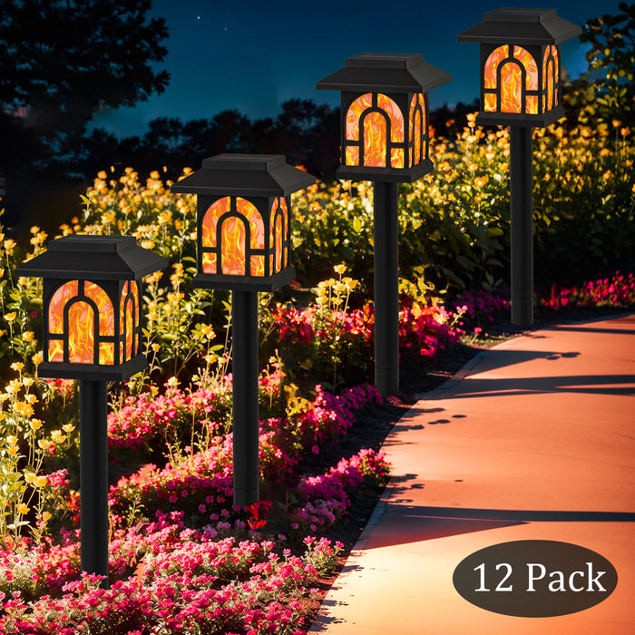 Black Solar Flickering Flame LED Outdoor Path Lights (6-Pack)