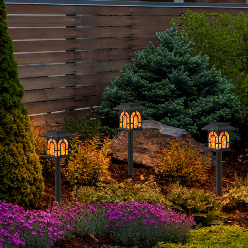 Black Solar Flickering Flame LED Outdoor Path Lights (6-Pack)