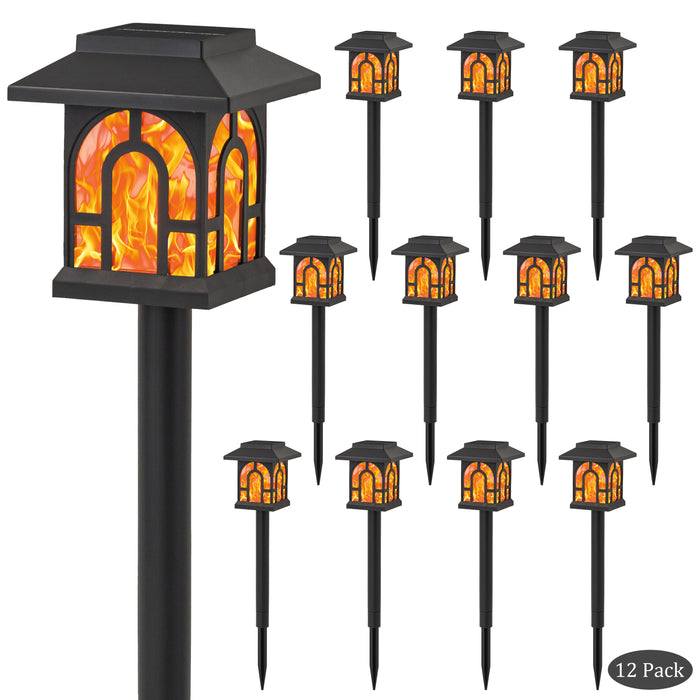 Black Solar Flickering Flame LED Outdoor Path Lights (6-Pack)