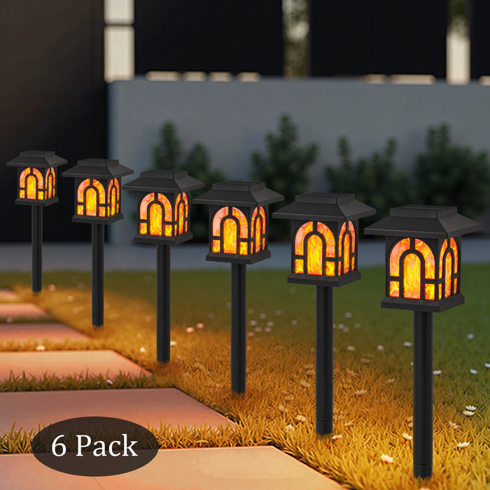 Black Solar Flickering Flame LED Outdoor Path Lights (6-Pack)