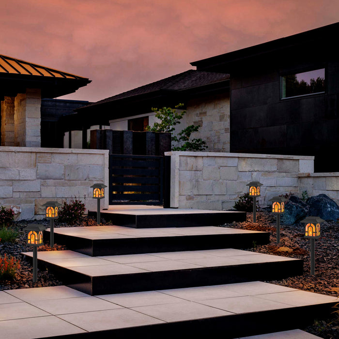 Black Solar Flickering Flame LED Outdoor Path Lights (6-Pack)