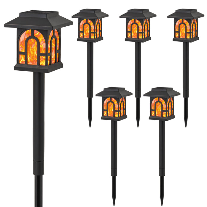 Black Solar Flickering Flame LED Outdoor Path Lights (6-Pack)