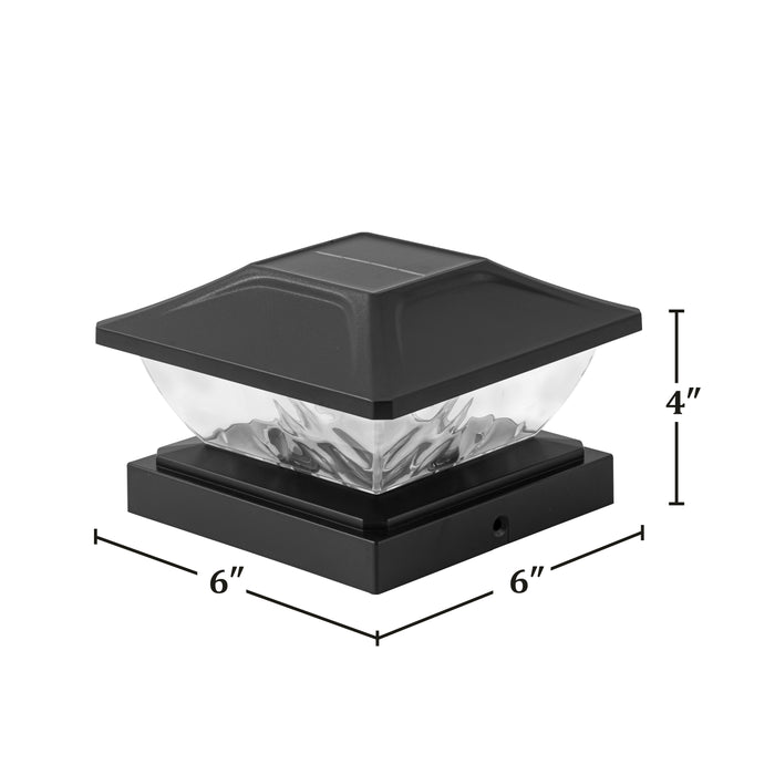 Black Solar LED Outdoor Post Cap Lights with Hammered Lens (12-Pack)