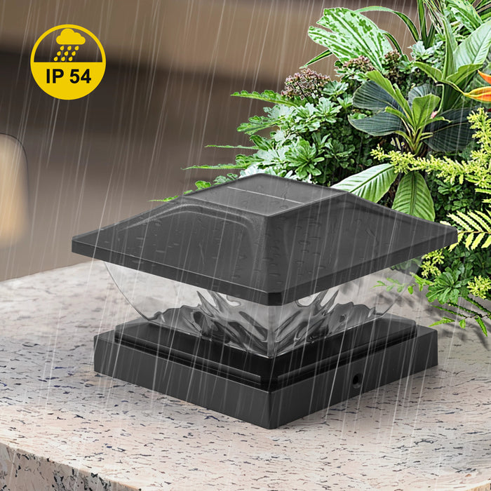 Black Solar LED Outdoor Post Cap Lights with Hammered Lens (12-Pack)