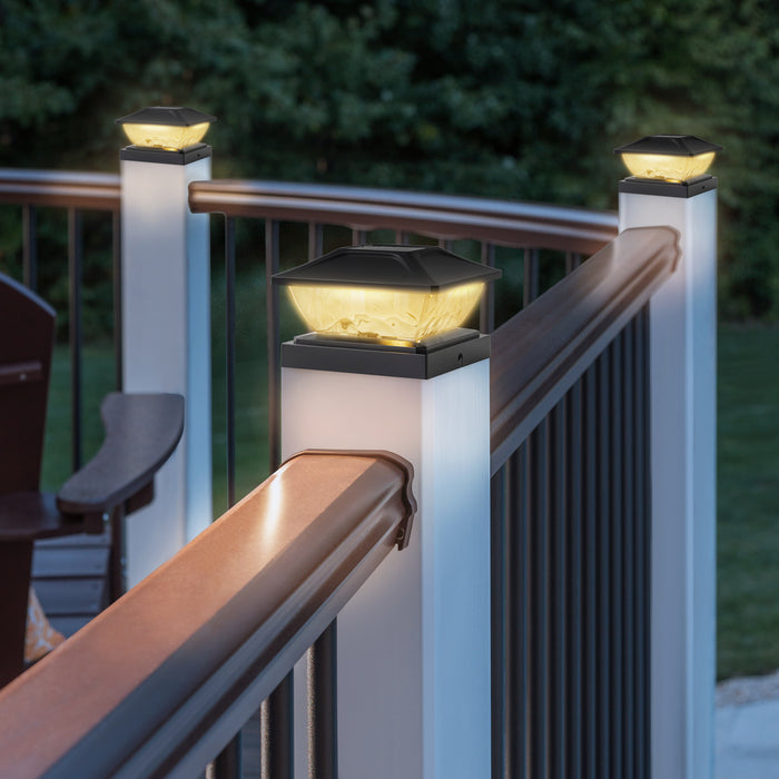 Black Solar LED Outdoor Post Cap Lights with Hammered Lens (12-Pack)