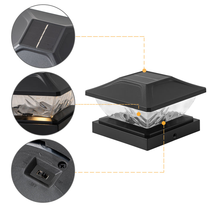 Black Solar LED Outdoor Post Cap Lights with Hammered Lens (6-Pack)