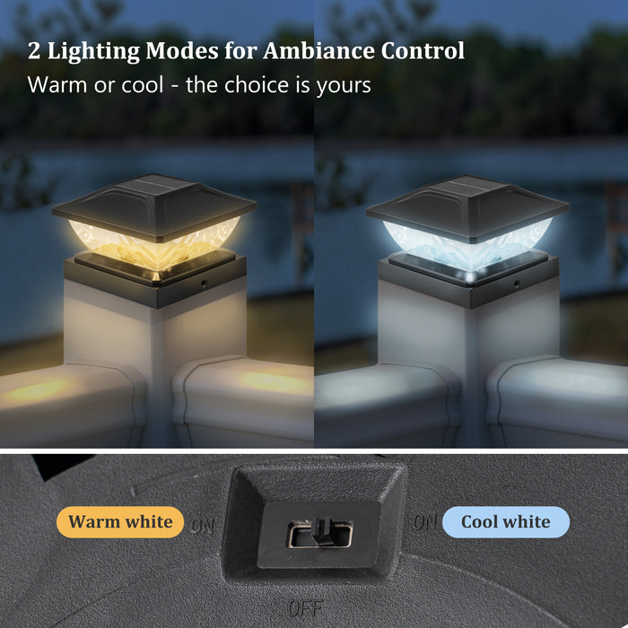 Black Solar LED Outdoor Post Cap Lights with Hammered Lens (6-Pack)