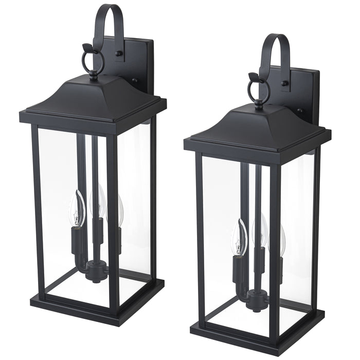 22” Large Matte Black Outdoor Wall Lights With Clear Tempered Glass