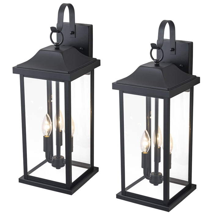 2 Pack 22” Large Matte Black Outdoor Wall Lights With Clear Tempered Glass