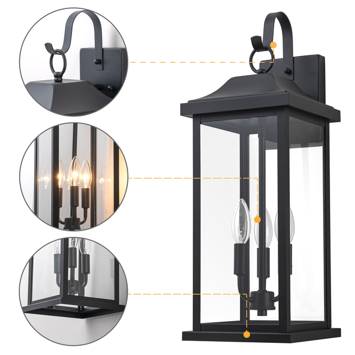 22” Large Matte Black Outdoor Wall Lights With Clear Tempered Glass