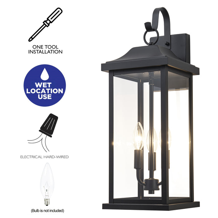 22” Large Matte Black Outdoor Wall Lights With Clear Tempered Glass