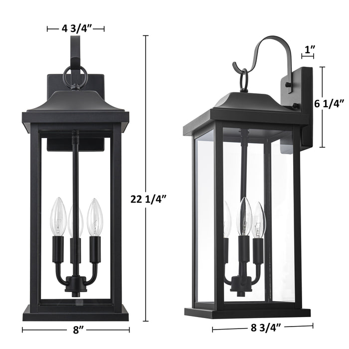 22” Large Matte Black Outdoor Wall Lights With Clear Tempered Glass