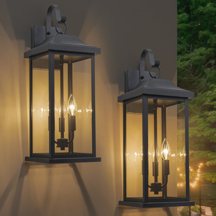 22” Large Matte Black Outdoor Wall Lights With Clear Tempered Glass