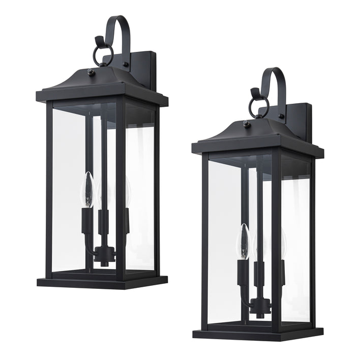 22” 2 Pack Large Matte Black Dusk to Dawn Outdoor Wall Lights With Clear Tempered Glass