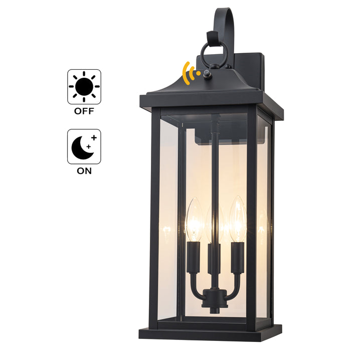 22” 2 Pack Large Matte Black Dusk to Dawn Outdoor Wall Lights With Clear Tempered Glass