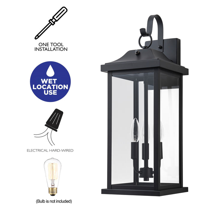 22” 2 Pack Large Matte Black Dusk to Dawn Outdoor Wall Lights With Clear Tempered Glass