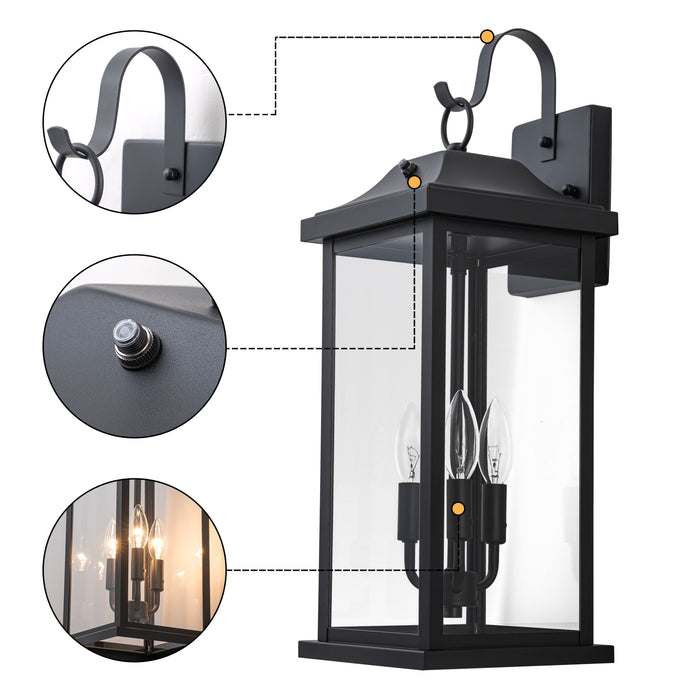 22” 2 Pack Large Matte Black Dusk to Dawn Outdoor Wall Lights With Clear Tempered Glass