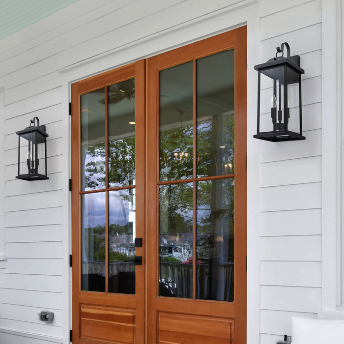 22” 2 Pack Large Matte Black Dusk to Dawn Outdoor Wall Lights With Clear Tempered Glass