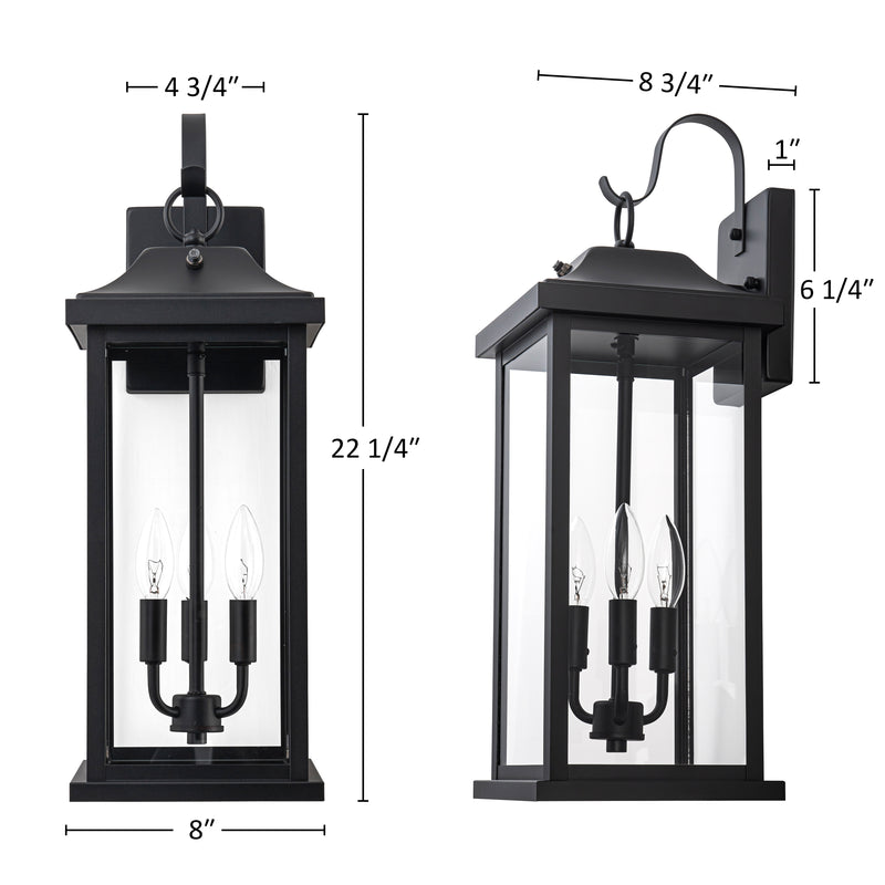 2 Pack 22” Large Matte Black Dusk to Dawn Outdoor Wall Lights With Clear Tempered Glass