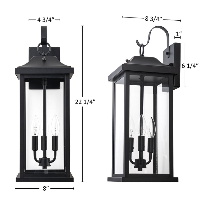 22” 2 Pack Large Matte Black Dusk to Dawn Outdoor Wall Lights With Clear Tempered Glass