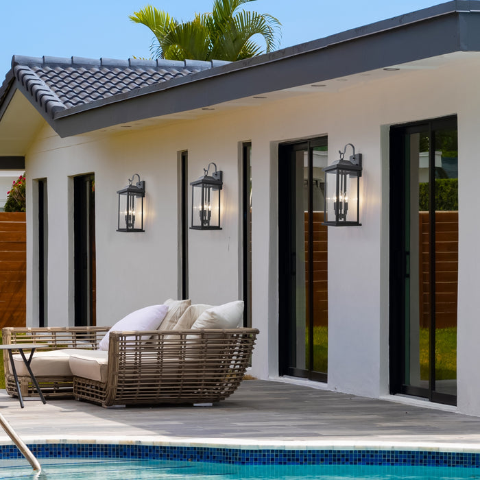 22” Large Matte Black Outdoor Wall Lights With Clear Tempered Glass