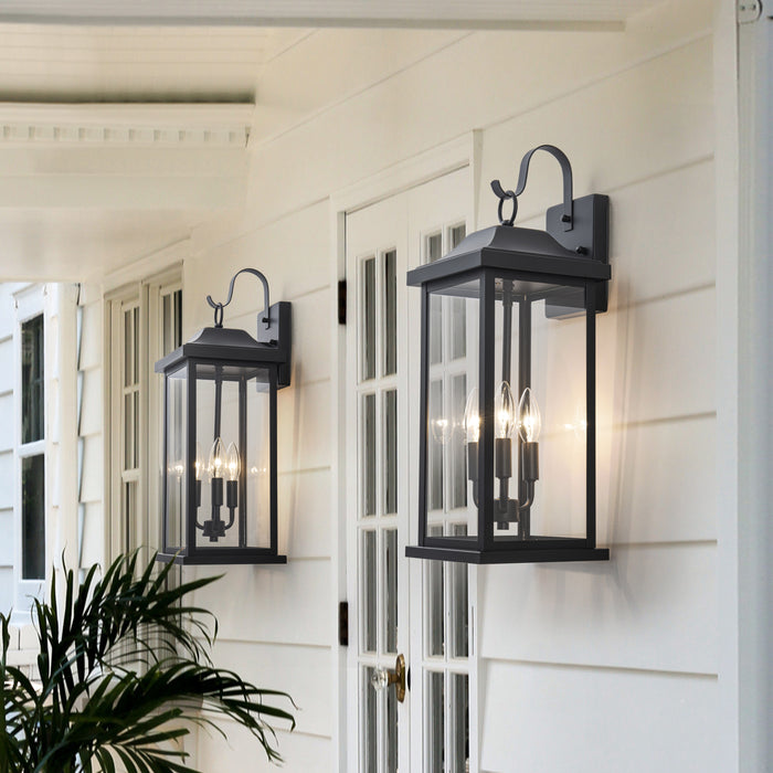 22” Large Matte Black Outdoor Wall Lights With Clear Tempered Glass