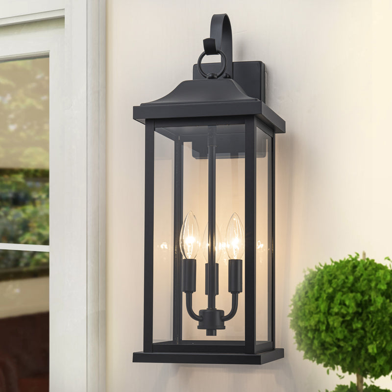 22” Large Matte Black Outdoor Wall Lights With Clear Tempered Glass