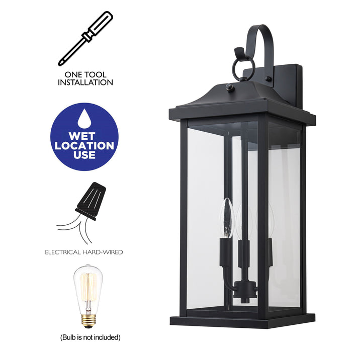 22” Large Matte Black Dusk to Dawn Outdoor Wall Lights With Clear Tempered Glass