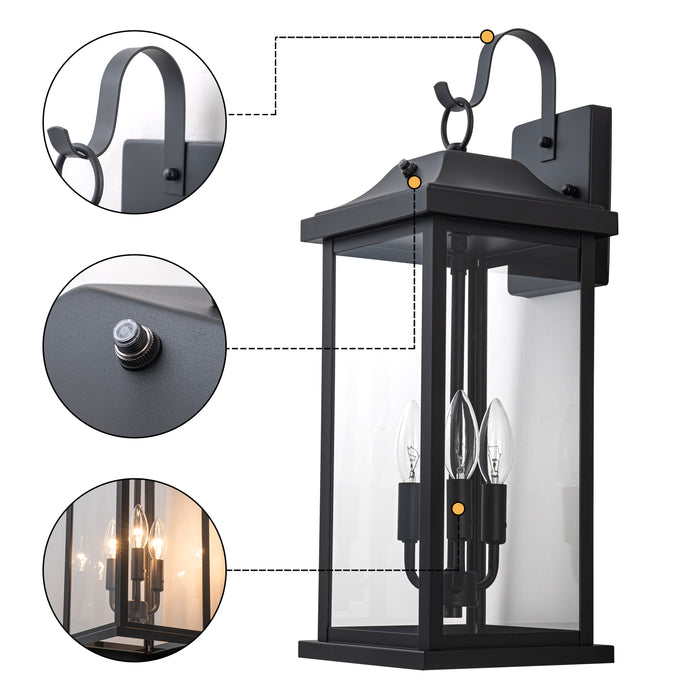 22” Large Matte Black Dusk to Dawn Outdoor Wall Lights With Clear Tempered Glass