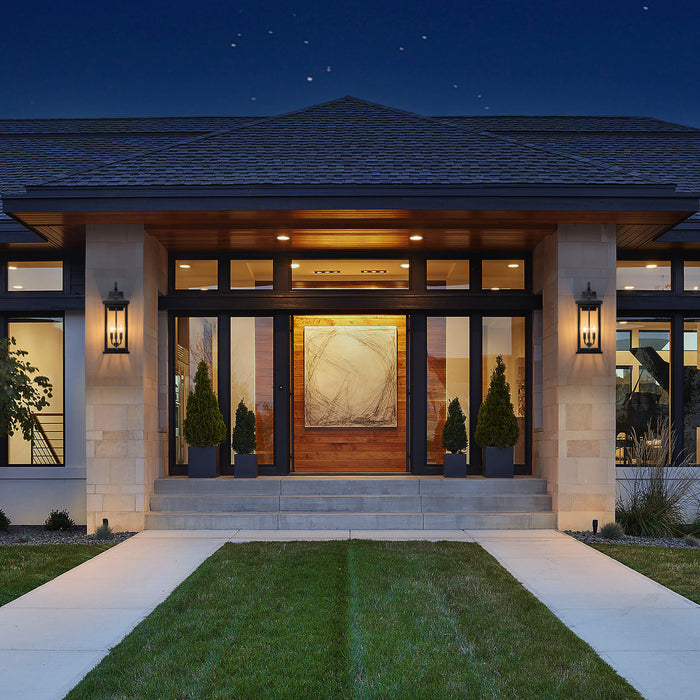 22” Large Matte Black Dusk to Dawn Outdoor Wall Lights With Clear Tempered Glass