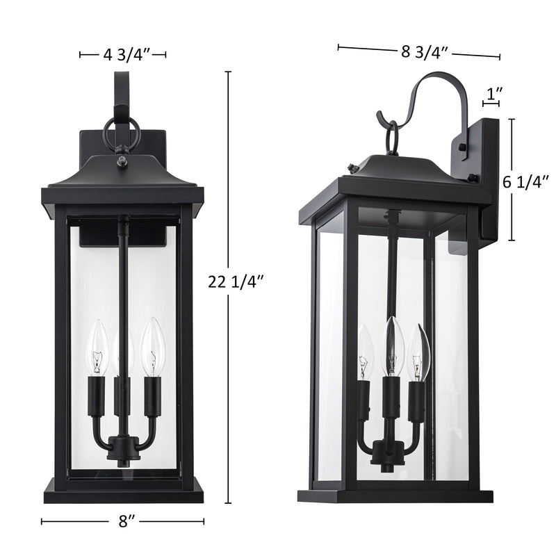 22” Large Matte Black Dusk to Dawn Outdoor Wall Lights With Clear Tempered Glass