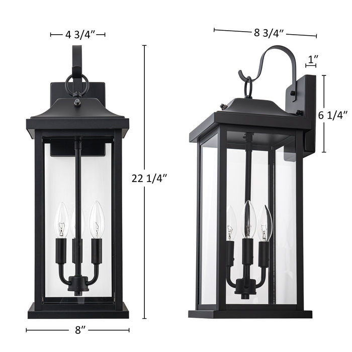 22” Large Matte Black Dusk to Dawn Outdoor Wall Lights With Clear Tempered Glass