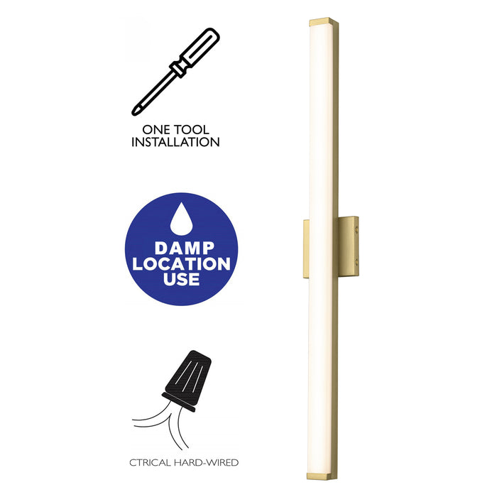 36” Brushed Gold LED Vanity Bar Light Indoor Wall Sconce with Acrylic Shade