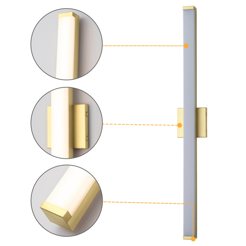 36” Brushed Gold LED Vanity Bar Light Indoor Wall Sconce with Acrylic Shade